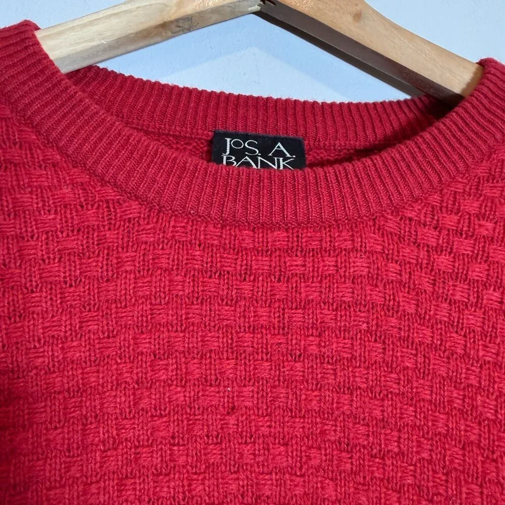 JoS. A. Bank Lambswool Basketweave Crewneck Sweater Pullover Mens Large Red Wool
